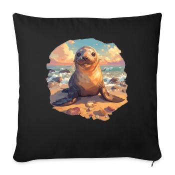 Sea Lions Sea Lion - Sofa pillowcase 17,3'' x 17,3'' (45 x 45 cm) - black - Front