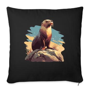 Sea Lions Sea Lion - Sofa pillowcase 17,3'' x 17,3'' (45 x 45 cm) - black - Front
