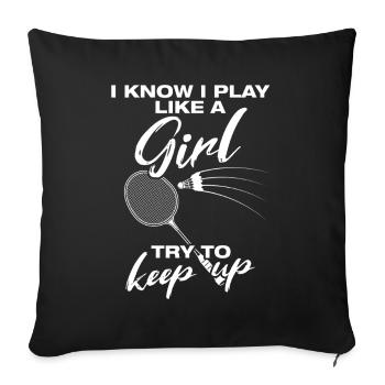 Comme une fille joueuse de badminton et de badminton - Housse de coussin décorative 45 x 45 cm - noir - Devant