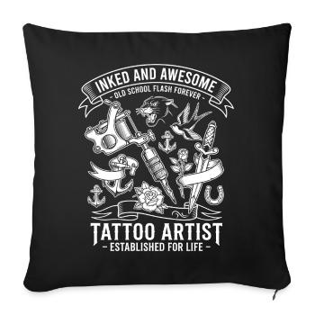 Old School Tattoo Artist Motif - Sofa pillowcase 17,3'' x 17,3'' (45 x 45 cm) - black - Front