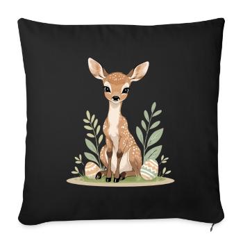 Faon au printemps avec des feuilles - Housse de coussin décorative 45 x 45 cm - noir - Devant