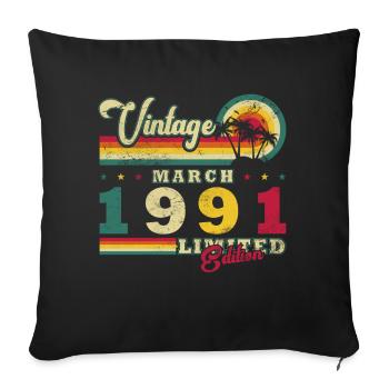 Cadeau pour le 35e anniversaire Mars 1991 Vintage Rétro - Housse de coussin décorative 45 x 45 cm - noir - Devant