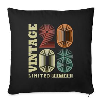 Vintage 2008 Vintage Rétro Cadeau d’anniversaire - Housse de coussin décorative 45 x 45 cm - noir - Devant
