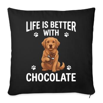 La vie est meilleure avec le motif du chien en chocolat - Housse de coussin décorative 45 x 45 cm - noir - Devant