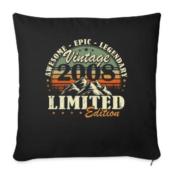 Cadeau d’anniversaire vintage vintage 2008 rétro - Housse de coussin décorative 45 x 45 cm - noir - Devant