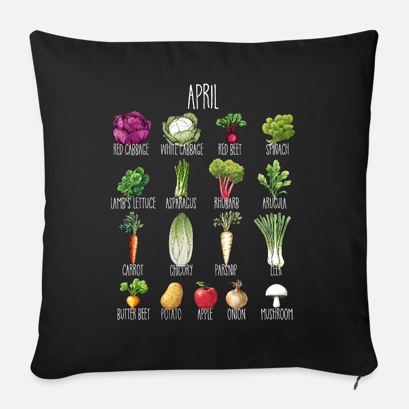 Hobby Garten April Obst & Gemüse für grüne Daumen - Sofakissenbezug 45 x 45 cm - Schwarz