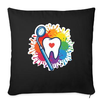 Colorful tooth with heart and dental mirror - Sofa pillowcase 17,3'' x 17,3'' (45 x 45 cm) - black - Front