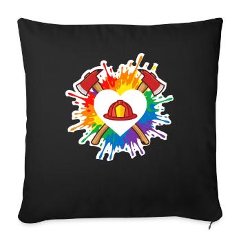 Firefighter Pride Heart Helmet Rainbow Axe - Sofa pillowcase 17,3'' x 17,3'' (45 x 45 cm) - black - Front