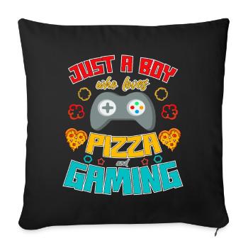 Juste un garçon qui adore la pizza et les jeux vidéo - Housse de coussin décorative 45 x 45 cm - noir - Devant