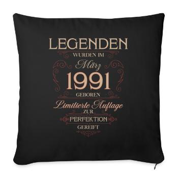 Cadeau pour le 35e anniversaire Mars 1991 Vintage Rétro - Housse de coussin décorative 45 x 45 cm - noir - Devant