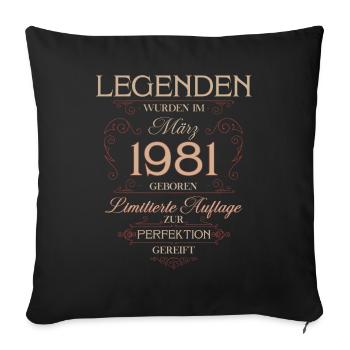 Cadeau du 45e anniversaire Mars 1981 Vintage Retro - Housse de coussin décorative 45 x 45 cm - noir - Devant
