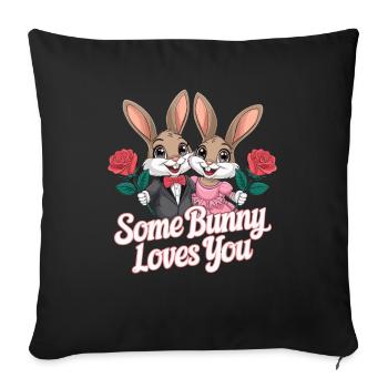 Un lapin t’aime Couple de lapins adore - Housse de coussin décorative 45 x 45 cm - noir - Devant