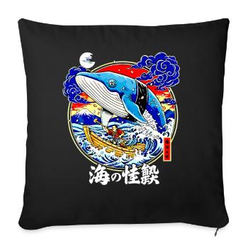 Sushi Whale Japanese Art Big Wave Fuji - Sofa pillowcase 17,3'' x 17,3'' (45 x 45 cm) - black - Front