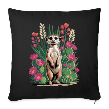 Meerkat with Cacti T-Shirt - Cactus & Flowers - Sofa pillowcase 17,3'' x 17,3'' (45 x 45 cm) - black - Front
