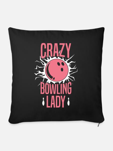 Crazy Bowling Lady Pink Sports Lover Design - Soffkuddsöverdrag, 45 x 45 cm - svart