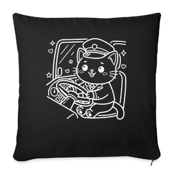 Chauffeur de bus Kawaii Cat - Housse de coussin décorative 45 x 45 cm - noir - Devant