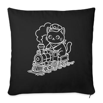 Amoureux des trains Kawaii Cat - Housse de coussin décorative 45 x 45 cm - noir - Devant