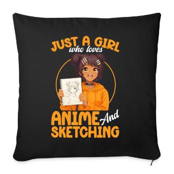 Juste une fille qui adore l’anime et dessine de l’afro - Housse de coussin décorative 45 x 45 cm - noir - Devant