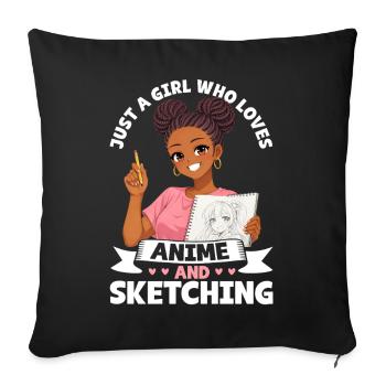 Juste une fille qui adore l’anime et dessine de l’afro - Housse de coussin décorative 45 x 45 cm - noir - Devant