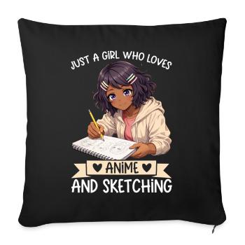 Juste une fille qui adore l’anime et dessine de l’afro - Housse de coussin décorative 45 x 45 cm - noir - Devant