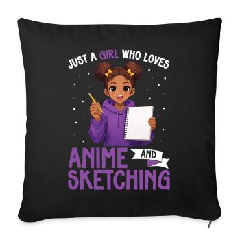 Juste une fille qui adore l’anime et dessine de l’afro - Housse de coussin décorative 45 x 45 cm - noir - Devant