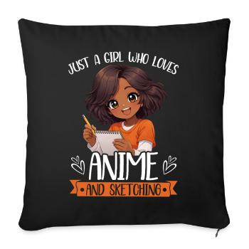 Juste une fille qui adore l’anime et dessine de l’afro - Housse de coussin décorative 45 x 45 cm - noir - Devant