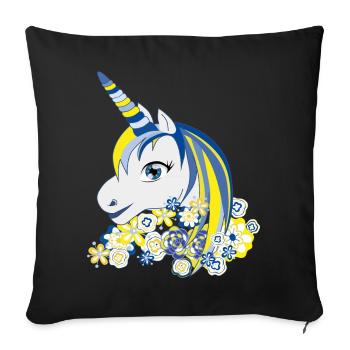Unicorn Blue Yellow Floral Fantasy - Sofa pillowcase 17,3'' x 17,3'' (45 x 45 cm) - black - Front