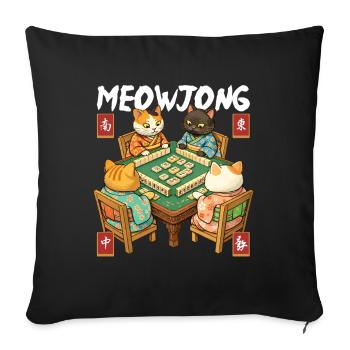 Miaou Jong Chat Drôle Amoureux du Mahjong - Housse de coussin décorative 45 x 45 cm - noir - Devant