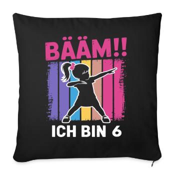 Bääm J’ai 6 ans de fille qui fait du dabbing, 6e anniversaire - Housse de coussin décorative 45 x 45 cm - noir - Devant