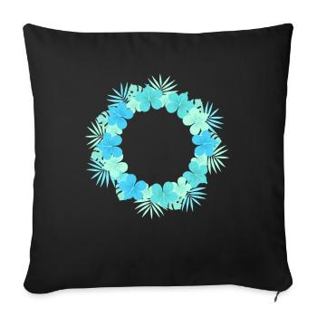 Couronne d’hibiscus bleu - Housse de coussin décorative 45 x 45 cm - noir - Devant