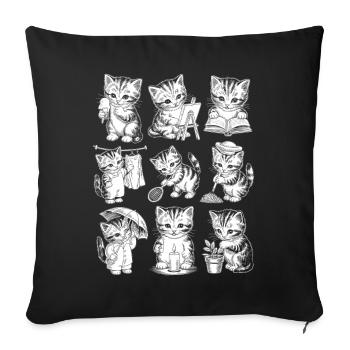 Kitten Library Adventure - Sofa pillowcase 17,3'' x 17,3'' (45 x 45 cm) - black - Front