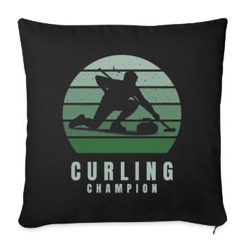 Champion de curling Sports d’hiver rétro vintage - Housse de coussin décorative 45 x 45 cm - noir - Devant