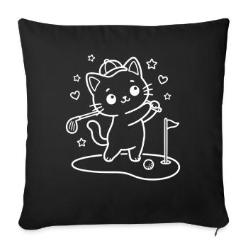 Kawaii Cat jouant au golf - Housse de coussin décorative 45 x 45 cm - noir - Devant