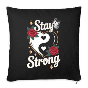 Chemise Stay Strong – Cœur Yin Yang - Housse de coussin décorative 45 x 45 cm - noir - Devant