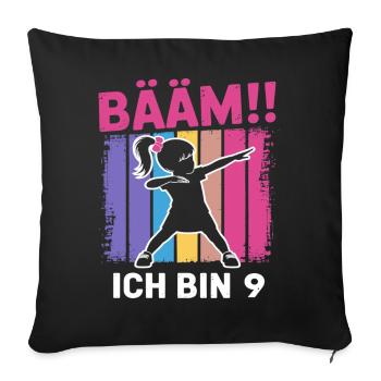 Bääm J’ai 9 ans de fille qui fait le dab, 9e anniversaire - Housse de coussin décorative 45 x 45 cm - noir - Devant