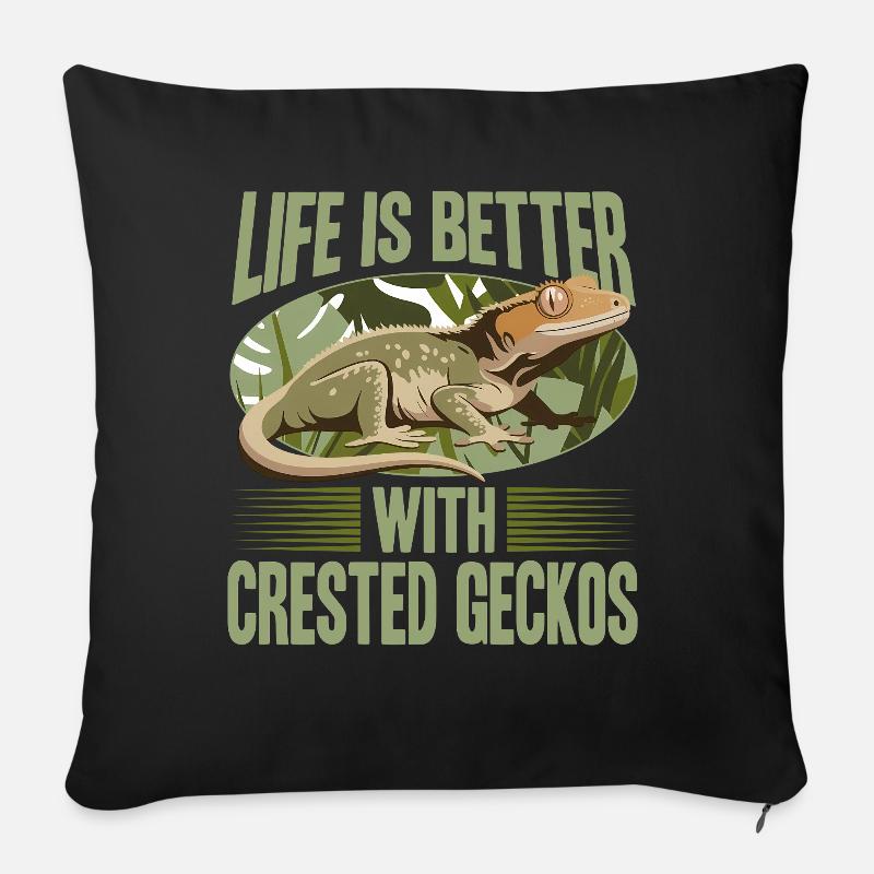 Funny Reptile Crested Gecko - Sofakissenbezug 45 x 45 cm - Schwarz