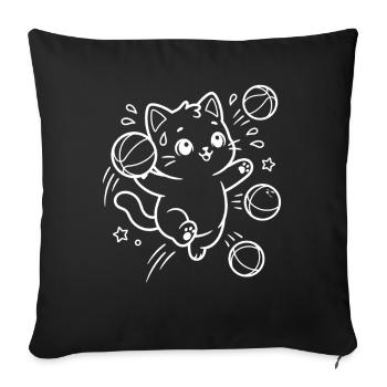 Basketball Kawaii Cat - Housse de coussin décorative 45 x 45 cm - noir - Devant