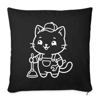 Plombier Kawaii Cat - Housse de coussin décorative 45 x 45 cm - noir - Devant