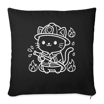 Firefighter Kawaii Cat - Sofa pillowcase 17,3'' x 17,3'' (45 x 45 cm) - black - Front