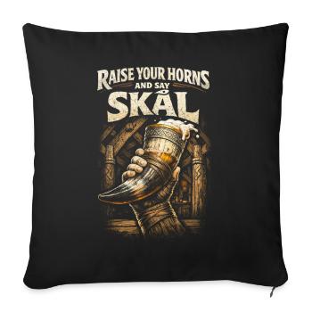 Scandinavian Viking Raise Your Horns - Sofa pillowcase 17,3'' x 17,3'' (45 x 45 cm) - black - Front