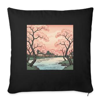 Traditional Japanese cherry blossoms - Sofa pillowcase 17,3'' x 17,3'' (45 x 45 cm) - black - Front