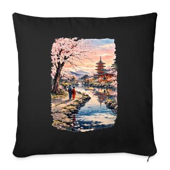 Traditional Japanese cherry blossoms - Sofa pillowcase 17,3'' x 17,3'' (45 x 45 cm) - black - Front