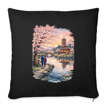 Traditional Japanese cherry blossoms - Sofa pillowcase 17,3'' x 17,3'' (45 x 45 cm) - black - Front
