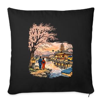 Traditional Japanese cherry blossoms - Sofa pillowcase 17,3'' x 17,3'' (45 x 45 cm) - black - Front