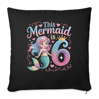 6e anniversaire de la sirène 6 ans - Housse de coussin décorative 45 x 45 cm - noir - Devant