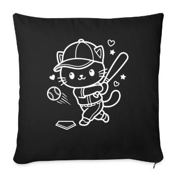 Joueur de baseball des Kawaii Cat - Housse de coussin décorative 45 x 45 cm - noir - Devant