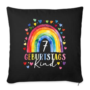 Anniversaire 7 Fille Arc-en-ciel Sept ans - Housse de coussin décorative 45 x 45 cm - noir - Devant