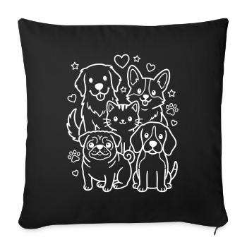 Animaux de compagnie Kawaii Chat et Chiens - Housse de coussin décorative 45 x 45 cm - noir - Devant
