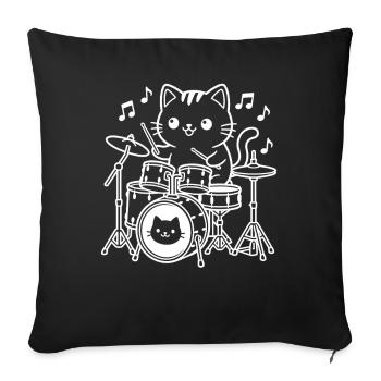 Batteur Kawaii Cat - Housse de coussin décorative 45 x 45 cm - noir - Devant
