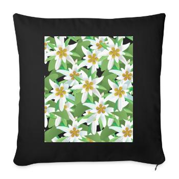 Alpes des montagnes florales alpines féminines d’Edelweiss - Housse de coussin décorative 45 x 45 cm - noir - Devant